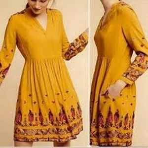 Anthropologie Floreat Raella Mustard Tunic Dress L
